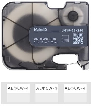 MakeID Self-Laminating Wire Wrap, PE Labels with Ribbon Cartridge for Datacom Cables, Black on White - for P31 Industrial Label Makers, 0.75 H x 0.98 W, 250Labels/Roll