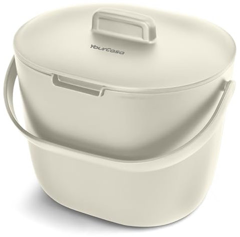 YourCasa Biomülleimer Küche 3,6L - Komposteimer für alltäglichen Biomüll Behälter Spülmaschinenfest - Geruchsdicht mit Sieb & ergonomischen Griff - Bio Mülleimer Klein Komposter Bioeimer (Creme)