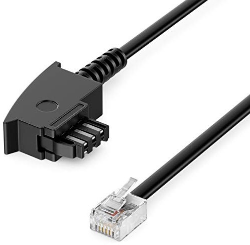 deleyCON 40m Telefonkabel TAE-F Stecker auf RJ11 Stecker Int. Norm 99% Kupfer AWG 28 6P4C Flachkabel Analoge Endgeräte an TAE-F Telefondose Telefon Fax Modem Router Anrufbeantworter Schwarz