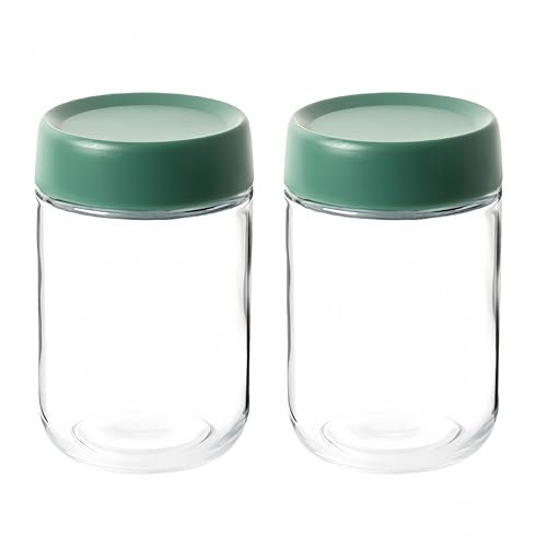 NBBENG Glass Jar with Screw Lid Leakproof Overnight Oats Container, Sealing Screw Lids Overnight Oats Jars with Lids for Yogurt Fruit Sauce Pudding Jam Chutney Jar with Lids (2-Pack 450ml Green)