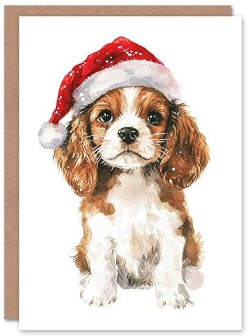 Artery8 Cute Puppy with Santa Hat Dog Lover For Child Kids Xmas Festive Christmas Card