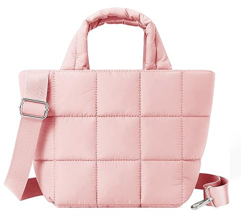 GSenhui Kleine Puffer-Tragetasche, gesteppte Tasche für Damen, gesteppt, Handtasche, Puffer-Crossbody-Tasche, Mini-Tragetasche, gepolsterte Gitter-Tragetasche, rose, S