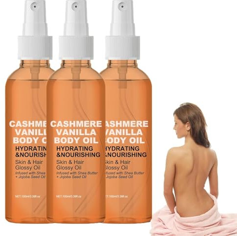 3 PCS Vanilla Cashmere Body Oil, Cashmere Vanilla Body and Hair Oil, Shea Butter with Jojoba and Radiance Oil, Vanilla Cashmere Lotion Mist Spray, Brightens Skin and Reduces Dark Spots