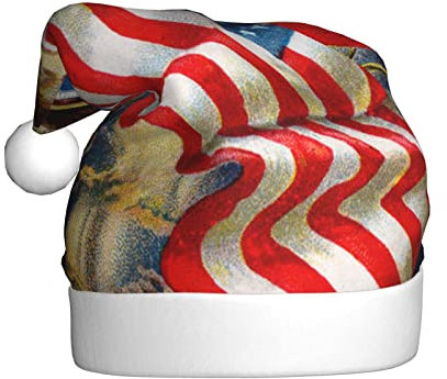 Vanani Amerikanische USA-Flagge, Adler, Kunst, Weihnachtsmütze, Unisex, Plüsch, bequeme Weihnachtsfeier-Hüte, Neujahrs-Party-Dekorationen