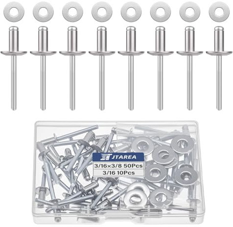 JTAREA 4,8 x 10 mm Rivets Aveugles en Acier Inoxydable avec Rondelle Rivets Pop Tete Large Rivet Pop à Extrémité Ouverte (Paquet de 60)