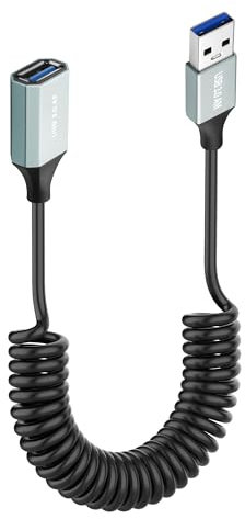 JSADZKJ Cavo a spirale USB 3.0 Cavo di prolunga da maschio a femmina tipo A Cavo a spirale USB ad alta velocità USB 3.0 Compatibile con laptop,telefono,PC,hub USB 3.0 3.28ft (Maschio a Femmina)