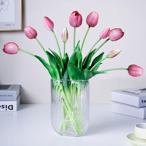 WAKISAKI Künstliche Tulpen, 40,6 cm, fühlen sich echt an, mit Knospen, flexibler Stiel, einfach zu formen, künstliche Tulpen für Heimdekoration im Innenbereich (Vase nicht im Lieferumfang enthalten