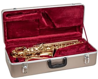 Crossrock ABS Alto Saxophone Case – Rectangular Champagne Finish, Burgundy Velvet Interior, Security Lock & Detachable Strap