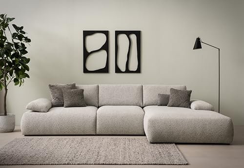 DOMO. collection Ecksofa Soto, Sofa in L-Form mit Armlehnfunktion und Staufach in der Armlehne, Taschenfederkern, Eckcouch, Modulsofa 324 x 188 x 80 cm (BxTxH), Silber-grau