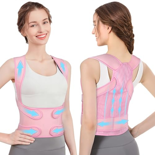 AYESY Rücken Geradehalter,Haltungskorrektur Rücken Damen Herren,Verstelbare Haltungstrainer Rückengurt,Rückengurt Geradehalter, Ruckengurtel für Schmerzen(Rosa,M)