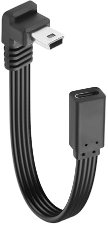 JSADZKJ Cavo corto da tipo C a mini cavo USB piatto per la ricarica e la sincronizzazione dei dati Adattatore di conversione a 90 gradi da mini 5 pin femmina a USB C maschio-0.65ft (Angolo giù)