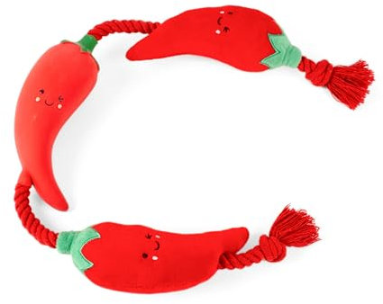 Fuzzl Tugga Chilis Dog Toy 75cm - Rope Latex and Plush Dog and Puppy Throw Fetch and Tug with Squeaker