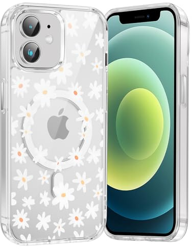 Knrlqim Magnetisch Hülle für iPhone 12 Mini 5,4, Transparent Soft Handyhülle mit Blume Muster [Kompatibel mit MagSafe] Silikon Aesthetic Niedlich durchsichtig Stoßfest Schutzhülle, Blumen 4