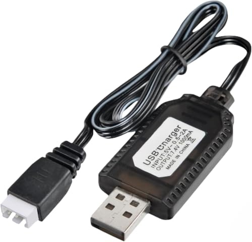 Tiwikunx 7.4V Battery USB Charger Cable with XH-3Pin with Battery Protection Compatible RC Car RC Tank RC Boat and Gel Ball Blaster and Other Remote Control Toys (Black)