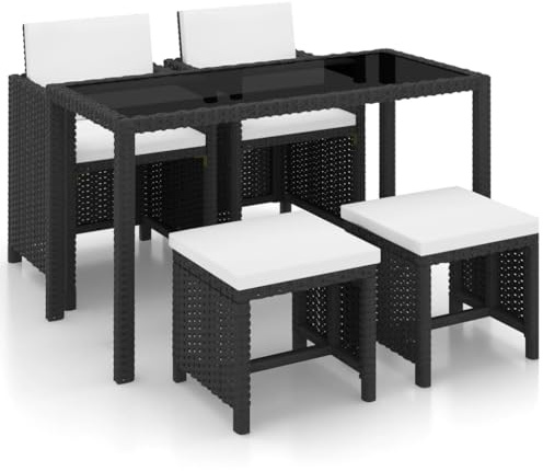 Emmtore 5-TLG. Garten-Essgruppe mit Auflagen Gartenmöbel Gartenset Gartengarnitur Sitzgruppe Poly Rattan Schwarz