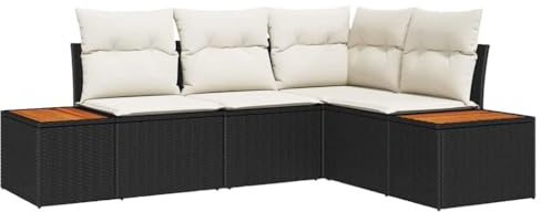 vidaXL Gartensofa-Set 4 STK. 4-Sitzanzahl Schwarz und Creme Polyrattan