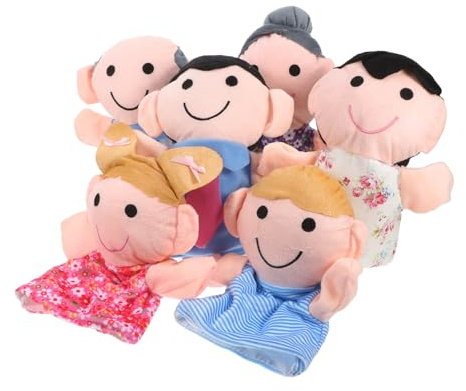 6 Stück Handpuppen Familien aus Stoff für Theater und Rollenspiel | Kleinkinder und Erwachsene, Leichte Verarbeitung, Geschichtenerzählen, Bühnenauftritte, Familienfiguren