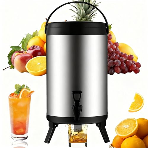 Termo dispensador de bebidas frías y calientes, fuente isotérmica, dispensador de bebidas de acero inoxidable, recipiente aislante con grifo portátil para acampar restauración (8 L)