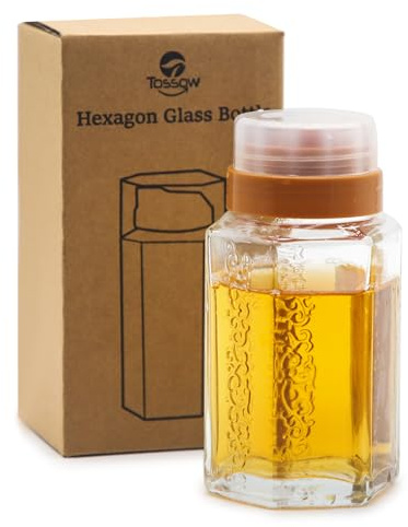TOSSOW Honey Dispenser Glass Honey Jar Syrup Dispenser yellow (350ml) | Jar Container with Lid and No Drip Plastic Pour Spout Oil Dispenser Vinegar dispenser for Home Cooking