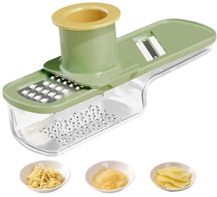 Mini Knoblauchschneider, Multifunktionale Knoblauchmühle & Mandolinenschneider, 3-in-1 Ingwerreibe, Knoblauchreibe, Gemüsesschneider Mit Behälter, Griffige Knoblauchpresse Für Zwiebeln, Karotten(B)