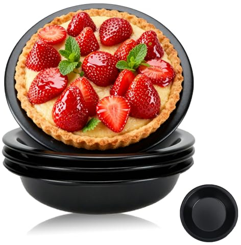 REROON 4 Pack Mini Pie Pan Set for Baking, 13cm Small Cake Bake Tins, Nonstick Carbon Steel Round Cake Pan, Individual Baking Dish Plates for Oven & Pot Bake Chicken Pot Quiches, Apple Pies, Cookies