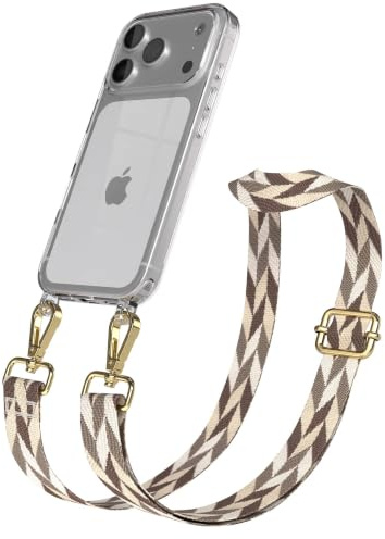 EAZY CASE Handykette - Verstellbares Taschenband kompatibel mit iPhone 17 Pro, Schulterriemen, Handykordel mit Silikon Hülle, Umhängetasche, Braun/Taupe Mix Gold