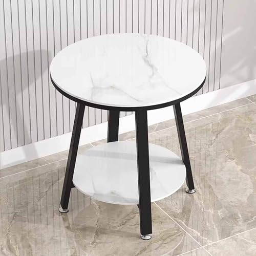 KaBuea 2-stufiger runder Beistelltisch aus gesintertem Stein, stabiles Metallrahmendesign, vielseitiger Sofa-Nachttisch mit Aufbewahrung for das Heimbüro(60x60x60cm)