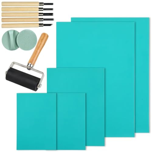 VIVIIHOO Set di Stampa Linocut - Kit Iniziale in linogravatura da 12 Pezzi con lastre in Linoleum, Carte da tracciamento e Strumenti per francobolli Fai-da-Te, Stampa e Poster artistici