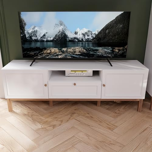 Forte PENKRIDGE TV Schrank 160, Landhaus Lowboard mit Schublade und 2 Türen, offenes Fach, Wohnzimmer, Secret Grey mit Schlammeiche Holzdekor, 159,6 cm breit x 53,4 cm hoch x 41,7 cm tief