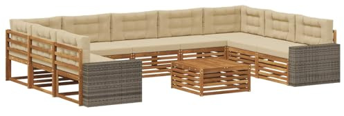 vidaXL Outdoor-Sofagarnitur 10 pcs Natur und Beige Massivholz Akazie, Gartenmöbel Set, modernes Sofa für den Außenbereich, Lounge ganz entspannt, Terrasse, Patio