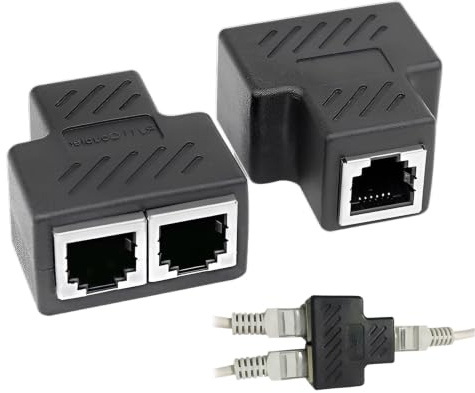 WUMZIRA Sdoppiatore Ethernet RJ45, Adattatore Splitter Ethernet 1 Maschio a 2 Femmine, Connettore di Rete Lan Compatibile con Cavi Cat5 Cat5e Cat6 Cat7, Confezione da 2 Pezzi