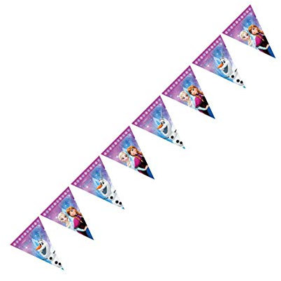 Procos 46784 86921 - Girlande Happy Birthday Frozen Northern Lights, Anna, Elsa, Olaf, Hängedekoration, Mehrfarbig, Einheitsgröße