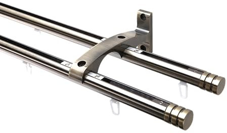 DécoProfi Gardinenstange Innenlauf 2-läufig Set Ø 20 mm Antik-Messing I Länge: 120cm Aluminium für Wandmontage I Als Gardinenschiene & Vorhangstange geeignet