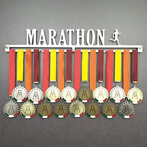 Marathon - Medagliere da Parete Maschile - Porta medaglie Running, Maratona, Corsa, Ironman - Sport Medal Hanger - Display Rack (M 750 mm x 115 mm x 3 mm)