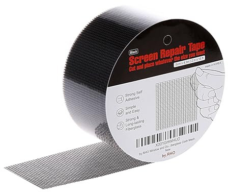 by.RHO Kit de réparation d'écran de fenêtre noir XL (4,5 m), adhésif 3 couches et ruban adhésif résistant à l'eau en fibre de verre, réparation pour écran de fenêtre et porte de trous