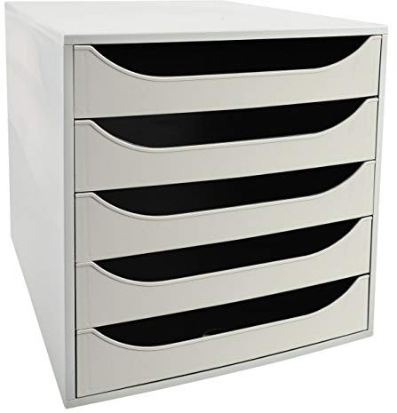 Exacompta 229606D Ablagebox Office mit 5 Schubladen für DIN A4+ Dokumente. Ecobox mit hoher Kapazität für mehr Platz auf dem Schreibtisch Big Box Grau