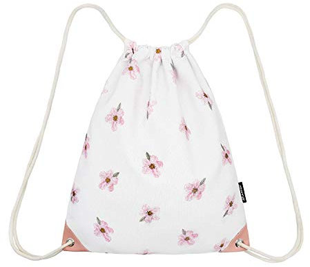 LEAPOP Unisex Turnbeutel Segeltuch Sporttaschen Gymsack, Hipster Niedlich Drucken Pattern Beutel Sportbeutel Tasche Tüte Rucksack mit Innentasche (Kirschblüte)