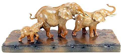 Kunst & Ambiente - Elefantenfamilie in Bronze auf Schiffsbohle - Tierskulptur von Milo - Moderne Statue - Figuren Online kaufen - Wohndeko für Innen
