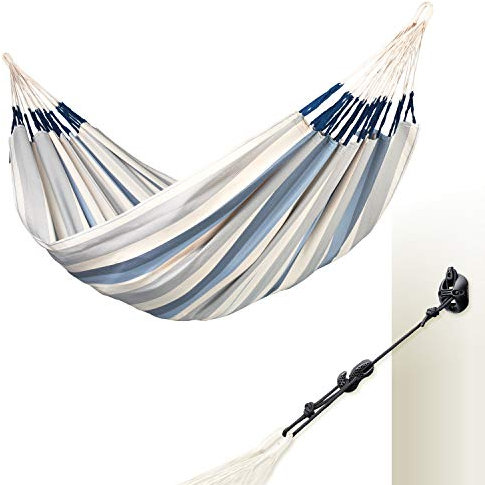 LA SIESTA® - Brisa - Kingsize + Multizweck-Befestigung Hängematte, handgefertigt in Kolumbien, mit 180 cm Breite für entspannte Momente drinnen und draußen. (Sea Salt)