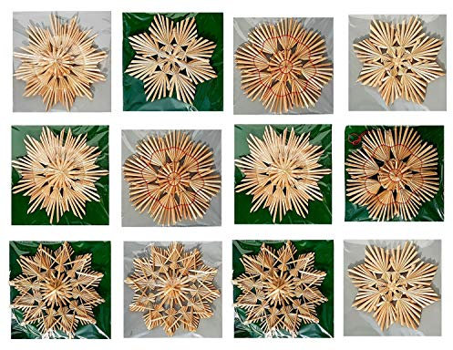 12 Stück Weihnachtsanhänger XL Strohsterne Anhänger 14 cm Stroh