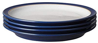 Denby - Elements Dark Blue Dinner Plates Set of 4 - Dishwasher Microwave Safe Crockery 26.5cm - Navy Blue, White Ceramic Stoneware Tableware - Chip & Crack Resistant Large Plates