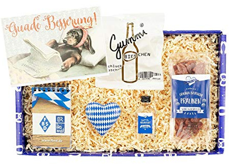 Bavariashop Geschenkbox Guade Besserung, Hochwertige Geschenkidee zur schnellen Genesung, Stabiler Karton im bayerischen Design