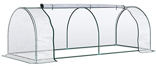 Outsunny Invernadero de Exterior 200x100x80 cm Invernadero de Jardín Tipo Túnel con Marco de Acero y Cubierta de PVC Invernadero Pequeño para Cultivo de Plantas Tomates Transparente
