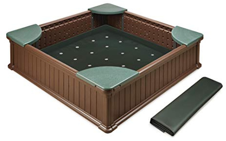 Badger Basket 2-in-1 Sandbox & Garden Planter with Cover - Brown/Green
