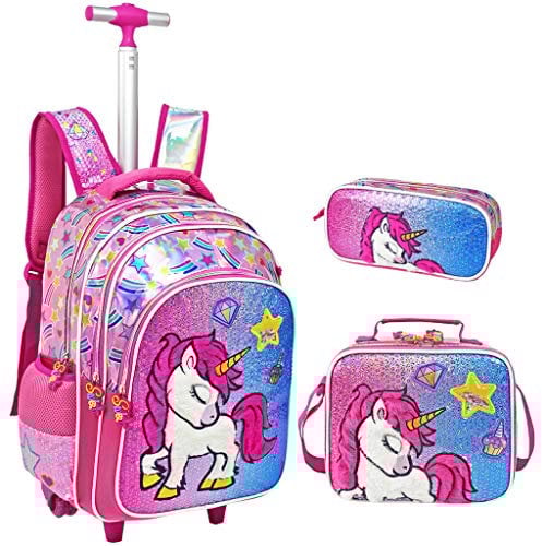 IvyH Rucksack Trolley Kinder Schulrucksack Mädchen Mit Lunch-Taschen Federmäppchen Schultaschen-Sets für Kinder Schüler Reisen