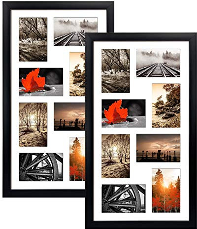 QUTREY Collage-Bilderrahmen, 10,2 x 15,2 cm, Schwarz, 2 Stück, 8 Öffnungen, mattiert, Collagenrahmen für 10 x 15 cm große Bilder für 16 Fotos für die Wand