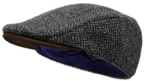 Borges & Scott Die Sloan - Flat Cap aus Irish Tweed und Nubukleder - Kieselstein Herringbone - M