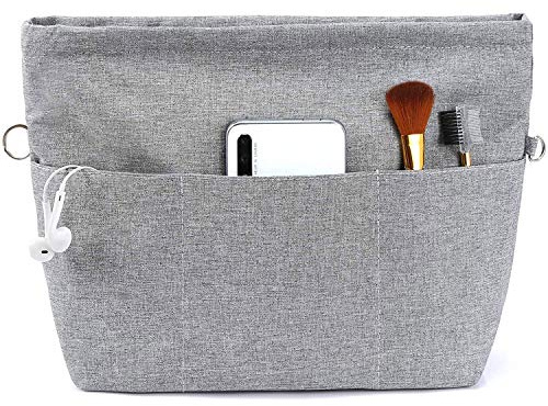 Yoillione Taschenorganizer Bag in Bag Handtaschen Organizer Damen Grau, Wasserdicht Mittel Taschen Organisator mit Reißverschluss und Schlüsselanhänger