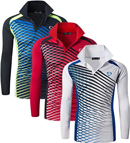 jeansian Men's Sport Long Sleeves Polo T-Shirts Wicking Running Tee Shirt LA307 PackA XL