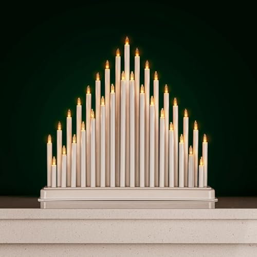 HomeZone Marco Paul White Christmas Candle Bridge - 33 Warm White LED Flameless Candle Lights Battery Operated - Pre-lit Candlebridge for Traditional Christmas Decorations